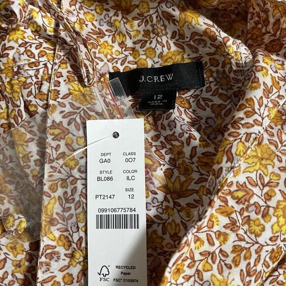 J. Crew Puff Sleeve Ditsy Floral V Neck Top Size 12 Scattered Blooms Prairie NWT - Picture 5 of 6